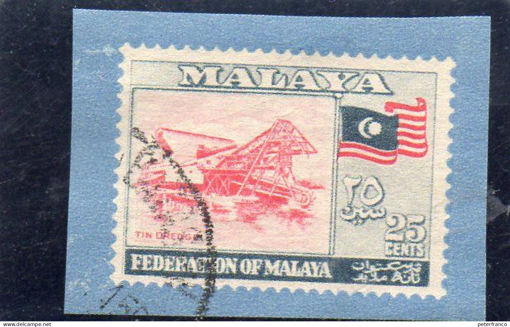 1957/63 Malesia - Tin Dredge E Bandiera - Frammento Prestampato - Federated Malay States