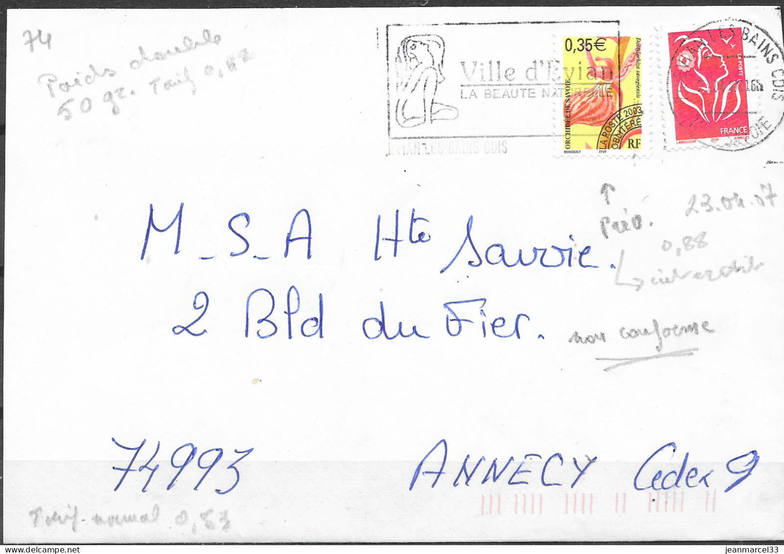 Flamme Mégras =o 74 Evian Les Bains CDIS 23.04.07 Tarif Double à 0,62 - Lettres & Documents