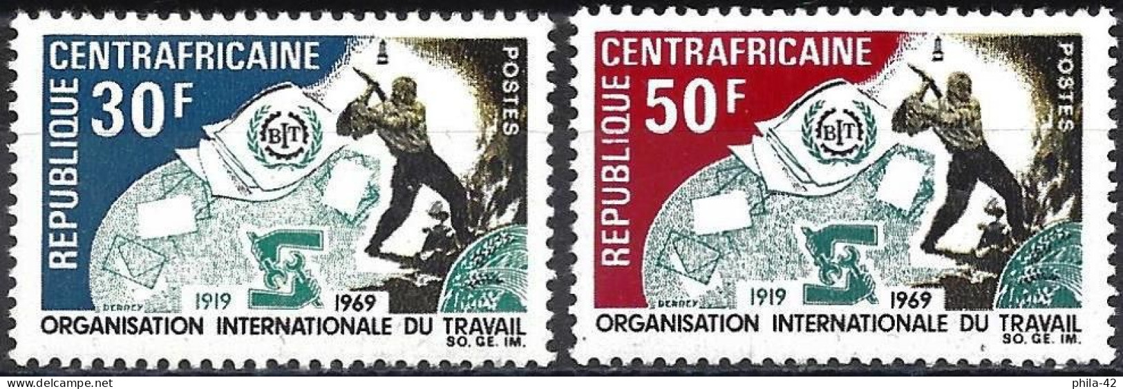 Central African Republic 1969 - Mi 193/94 - YT 118/19 ( Fiftieth Anniversary Of The O. I.T. ) MNH** - Centrafricaine (République)