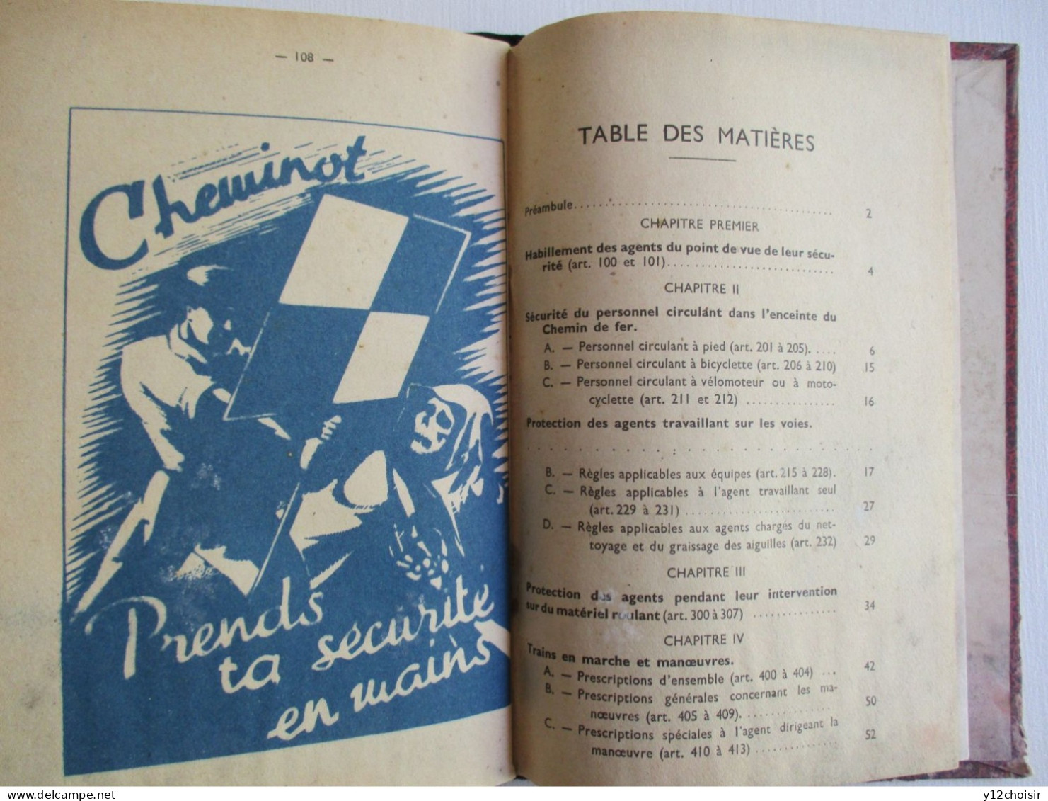 LIVRE SNCF 1947 EXTRAITS DU RÈGLEMENT SÉCURITÉ DU PERSONNEL - SOCIÉTÉ NATIONALE DES CHEMINS DE FER FRANÇAIS