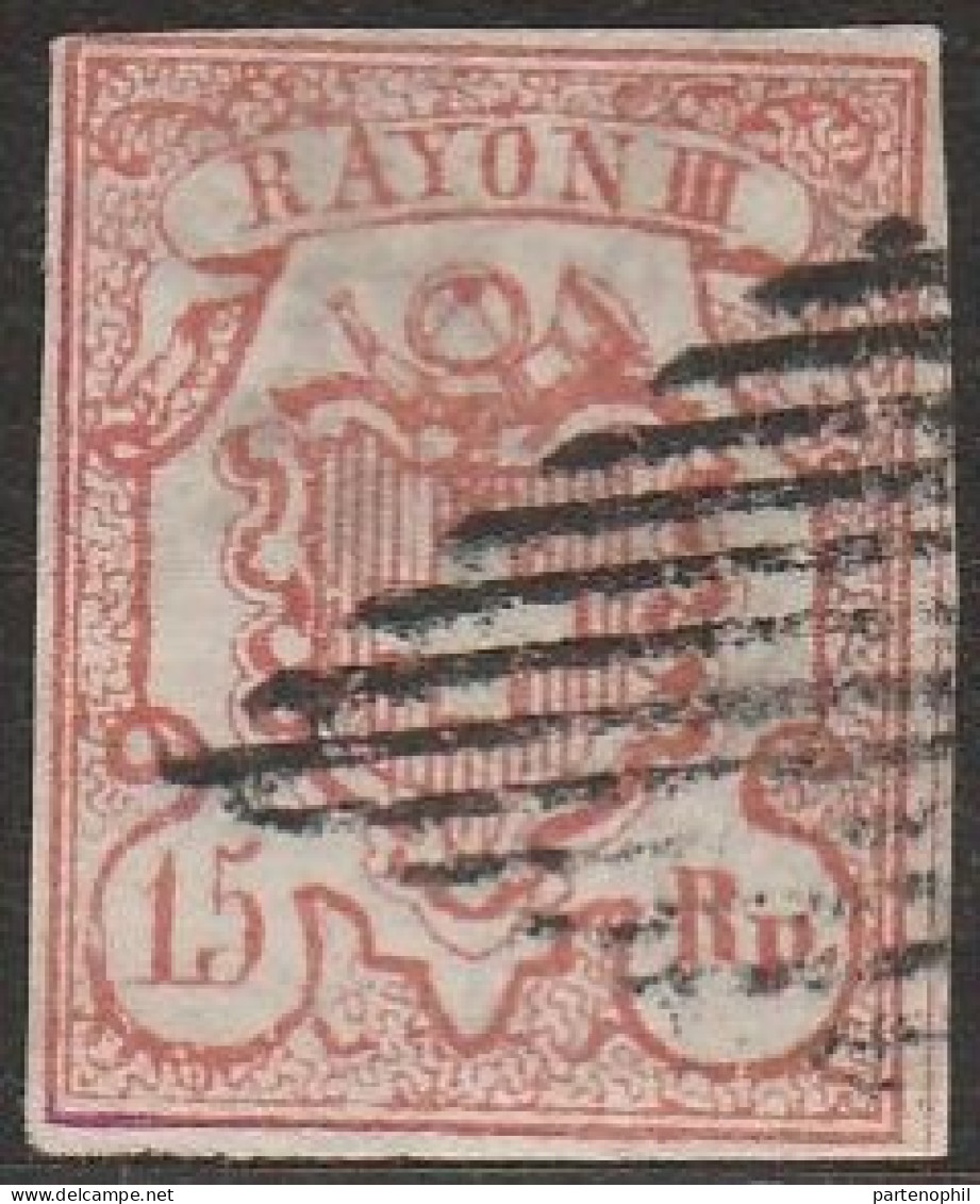 565 1852 - 15 R. Cifre Grandi N. 23. Cat. € 180,00. Cert. Todisco. - 1843-1852 Kantonalmarken Und Bundesmarken