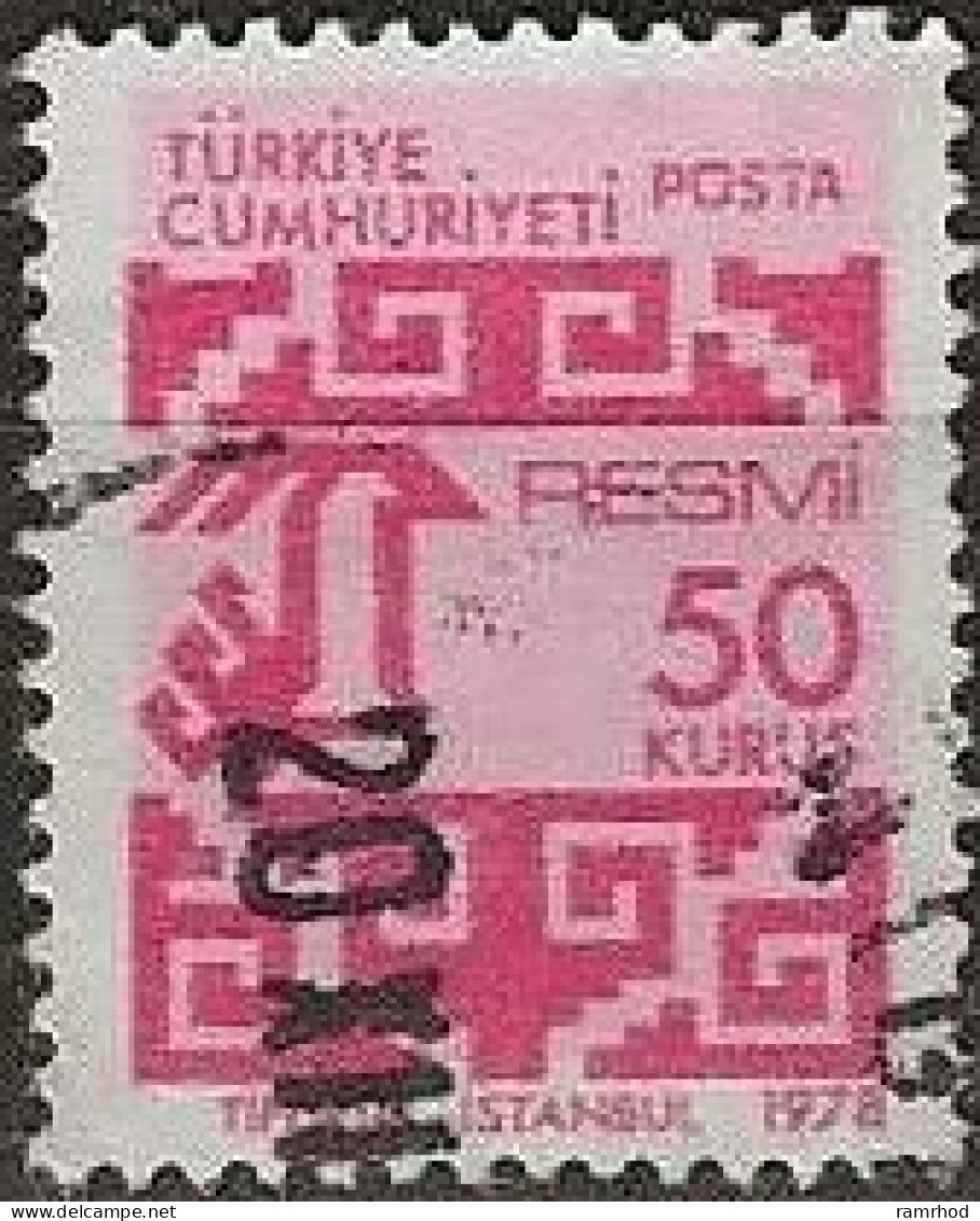 TURKEY 1978 Official - 50k. - Pink And Red FU - Dienstzegels