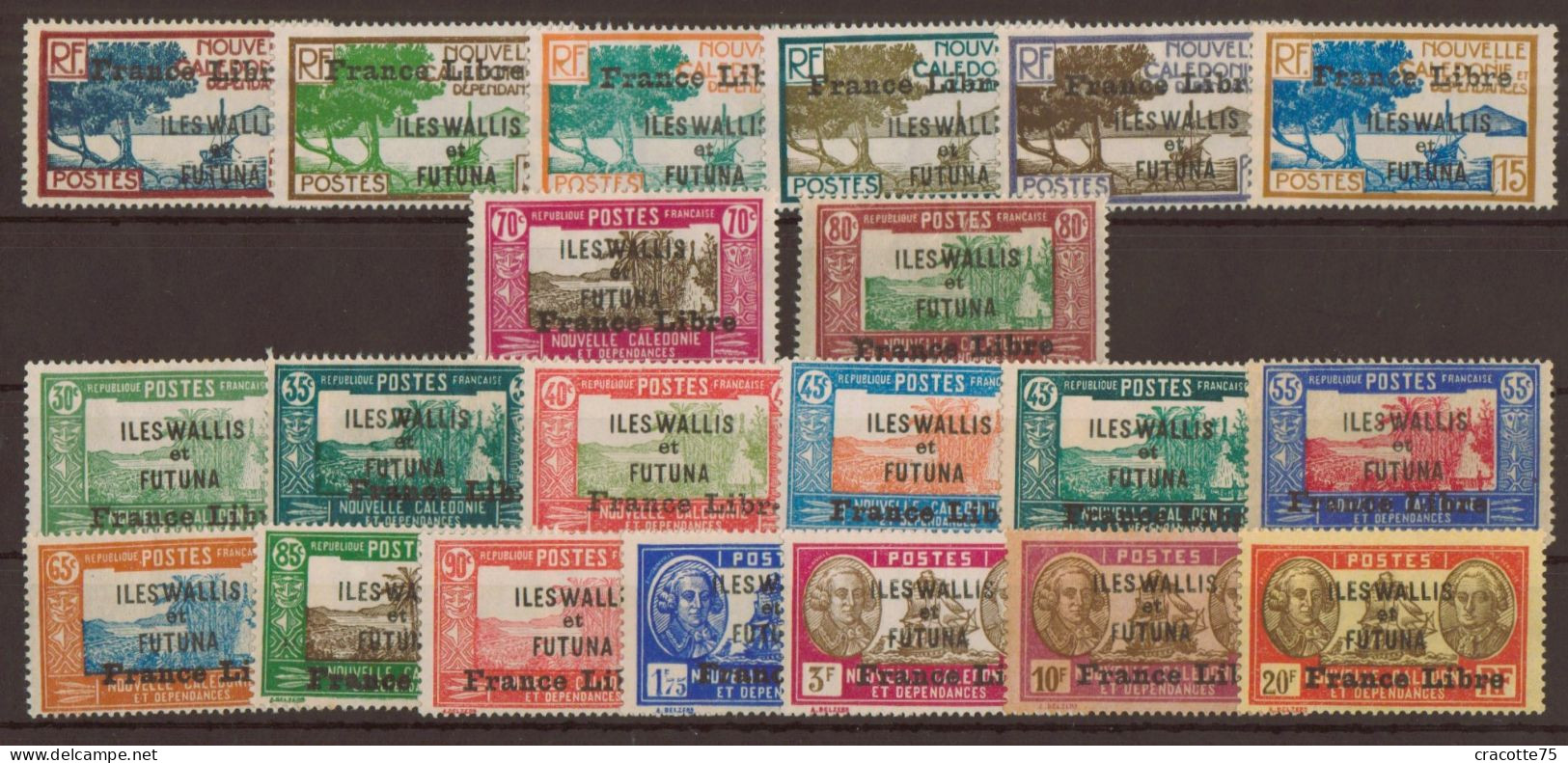 WALLIS Et FUTUNA - FRANCE LIBRE - Série De 1941 - 22 Valeurs. Les 2 Rangées Du Haut** / Les 2 Du Bas* - Unused Stamps