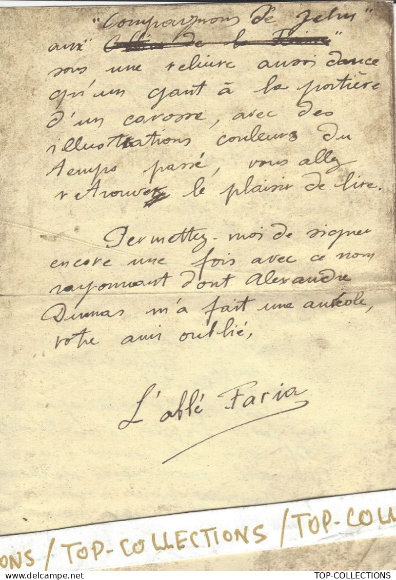 Sans Date  Chateau D’If Marseille   FAC SIMILE FAUSSE LETTRE Sign.L’Abbé Faria Livre Alex.Dumas Le Comte De Monte Cristo - Autres & Non Classés