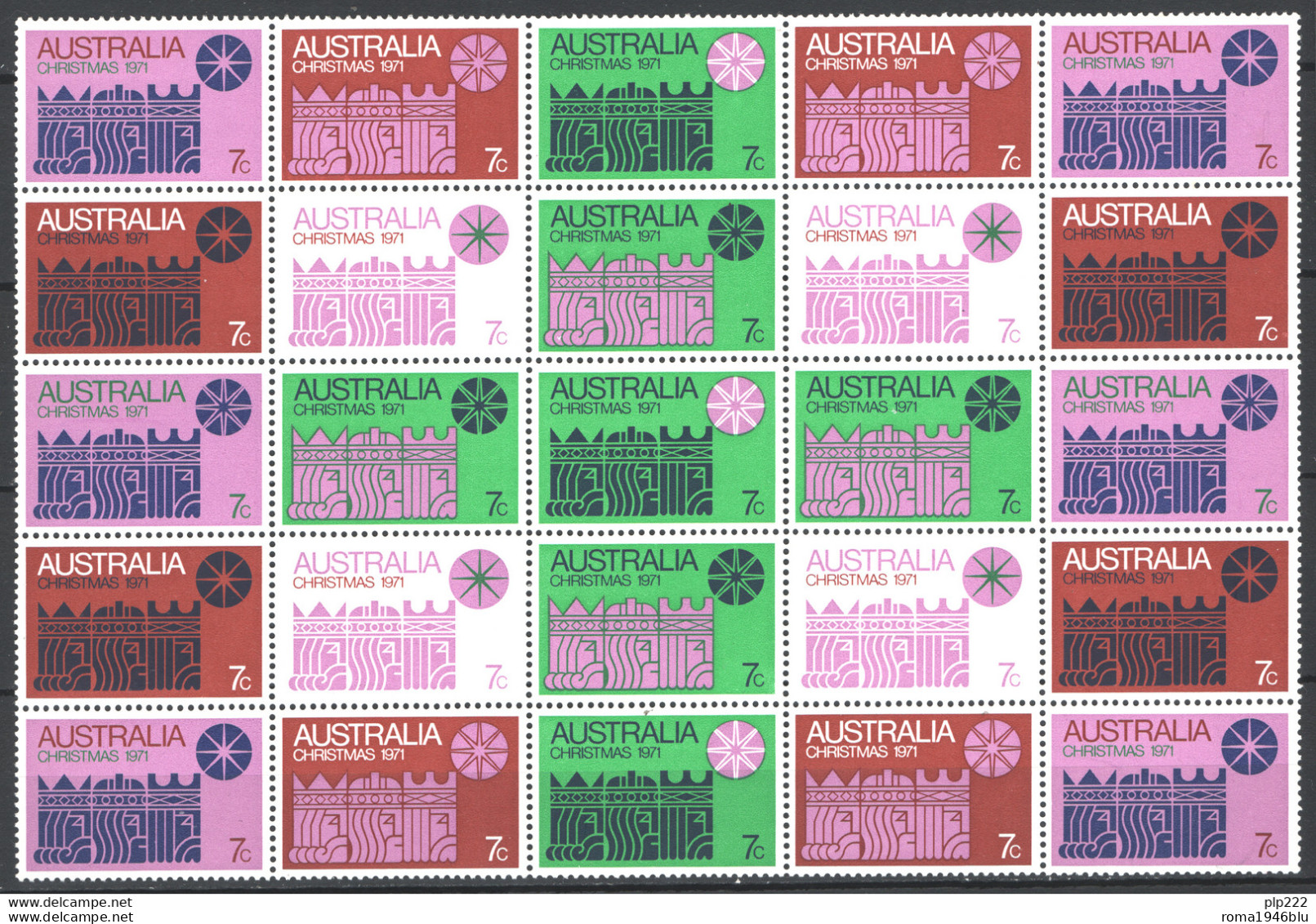 Australia 1971 Y.T.470/76 Block Of 25 **/MNH VF - Ungebraucht