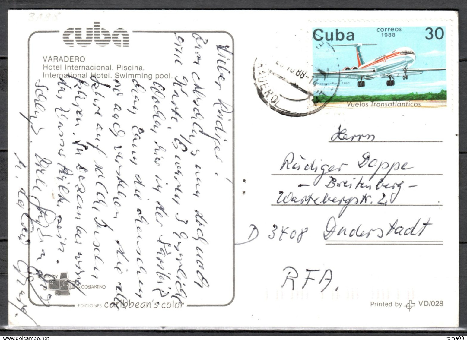 MiNr. 3188; 40. JT Des Ersten Kubanischen Transatlantik-Linienfluges; Auf Karte Nach Deutschland; B-1081 - Briefe U. Dokumente