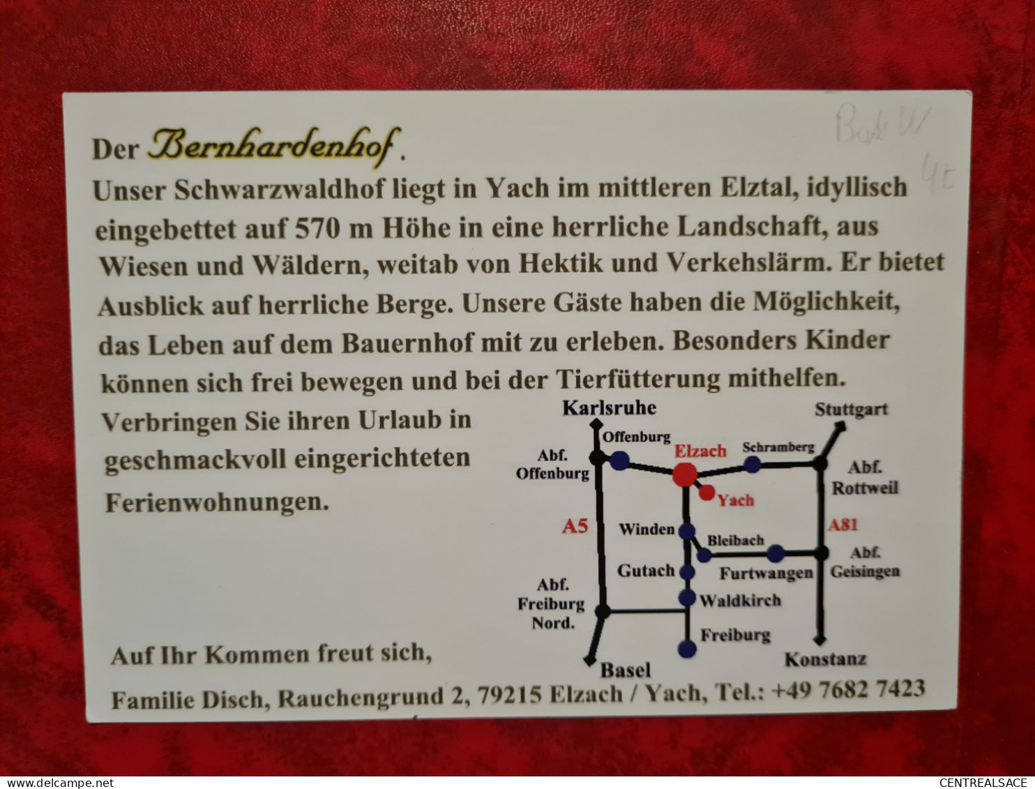 Carte FERIEN AUF DEM BERNHARDENHOF ELZACH YACH - Elzach