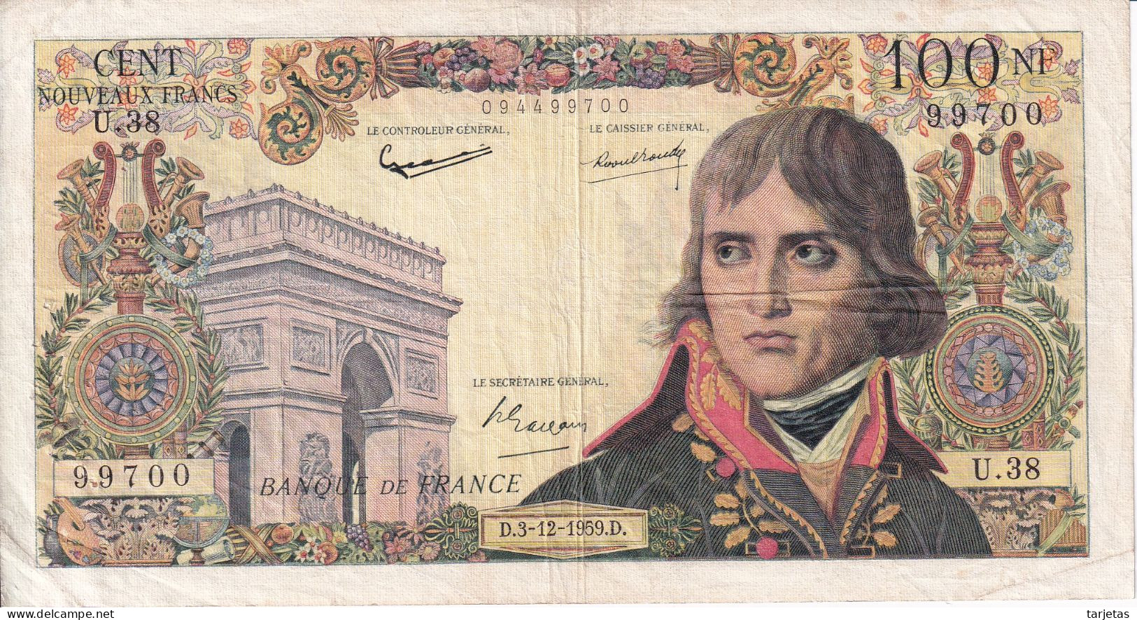 BILLETE DE FRANCIA DE 100 FRANCS DEL 3-12-1959 (BANKNOTE) NAPOLEON BONAPARTE - 100 NF 1959-1964 ''Bonaparte''