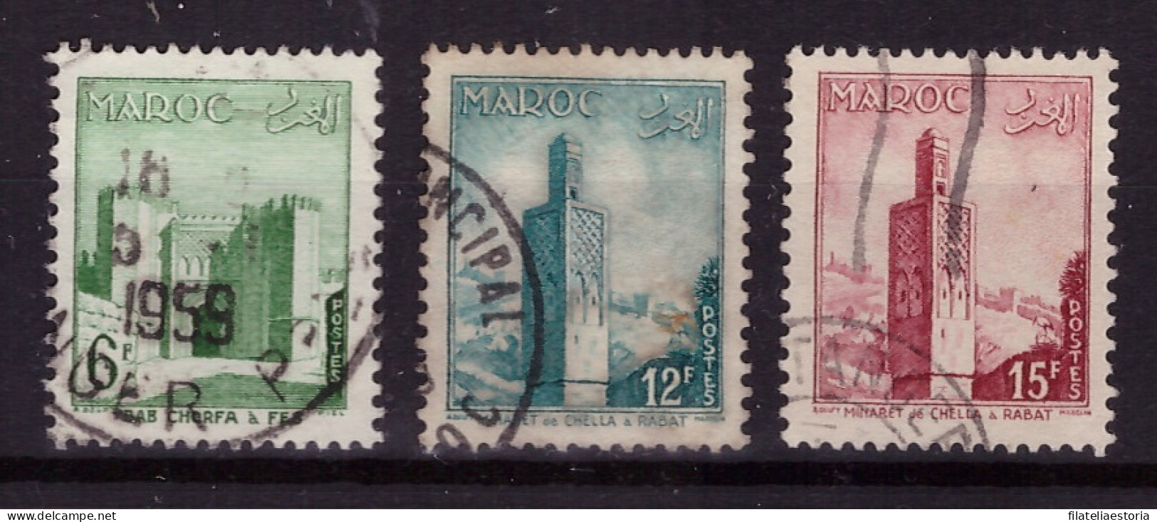 Maroc 1955 - Oblitéré - Bâtiments - Michel Nr. 393 396-397 (mar285) - Gebraucht