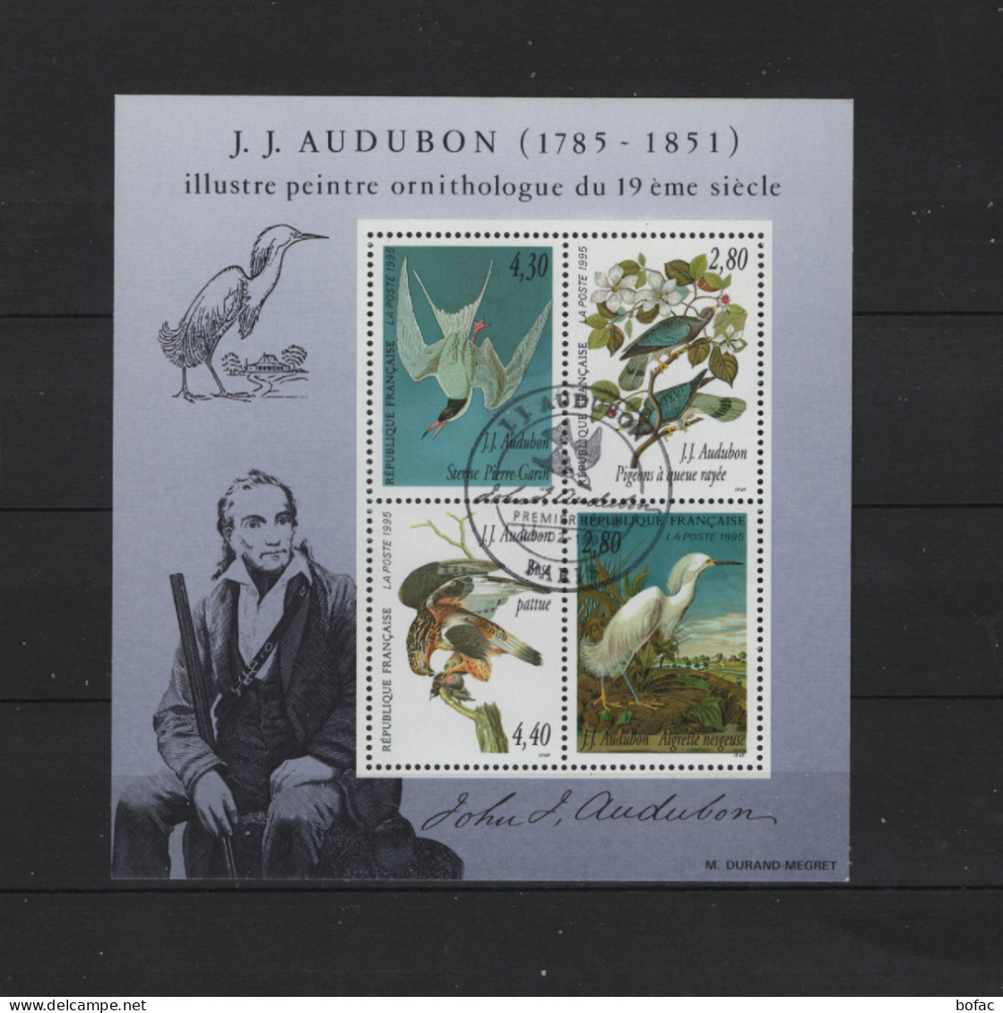 PRIX FIXE Obl  F18 2929A A 2932 A YT BL16 Peintre J.J Audubon Ornithologue 1995  69A/21 - Oblitérés