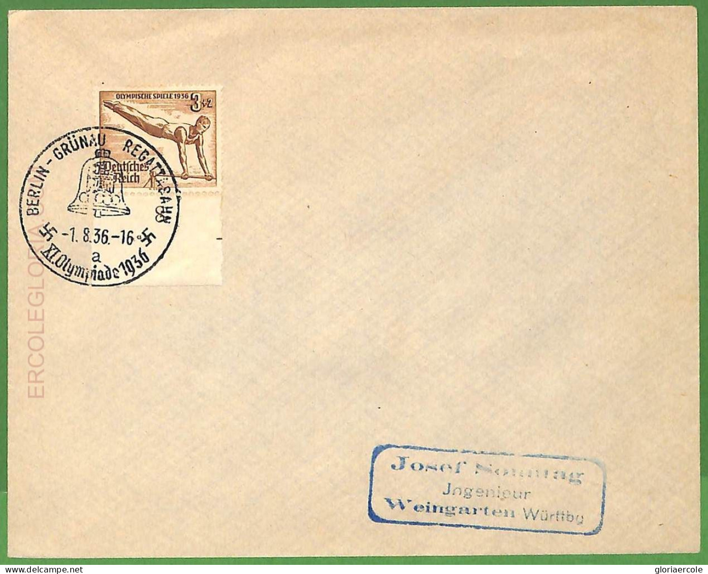 Af3717 - GERMANY - POSTAL HISTORY - Postmark - ROWING Canoes OLYMPIC GAMES  1936 - Estate 1936: Berlino