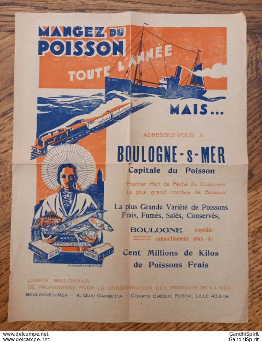 Affichette Illustrée Par Roquin Boulogne Sur Mer Mangez Du Poisson Toute L'Année - Posters