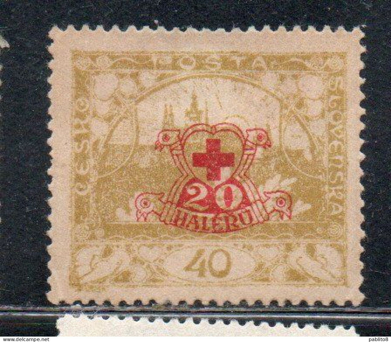 CZECH REPUBLIC REPUBBLICA CECA CZECHOSLOVAKIA CESKA CECOSLOVACCHIA 1920 HRADCANY AT PRAGUE SURCHARGED 40+20h  MH - Unused Stamps