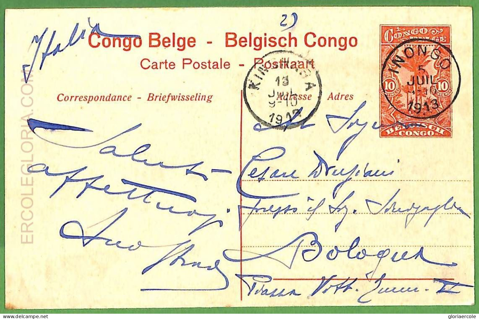 Af3705 - CONGO BELGE - POSTAL HISTORY - Stationery Card ROWING Canoes - 1913 - Kano