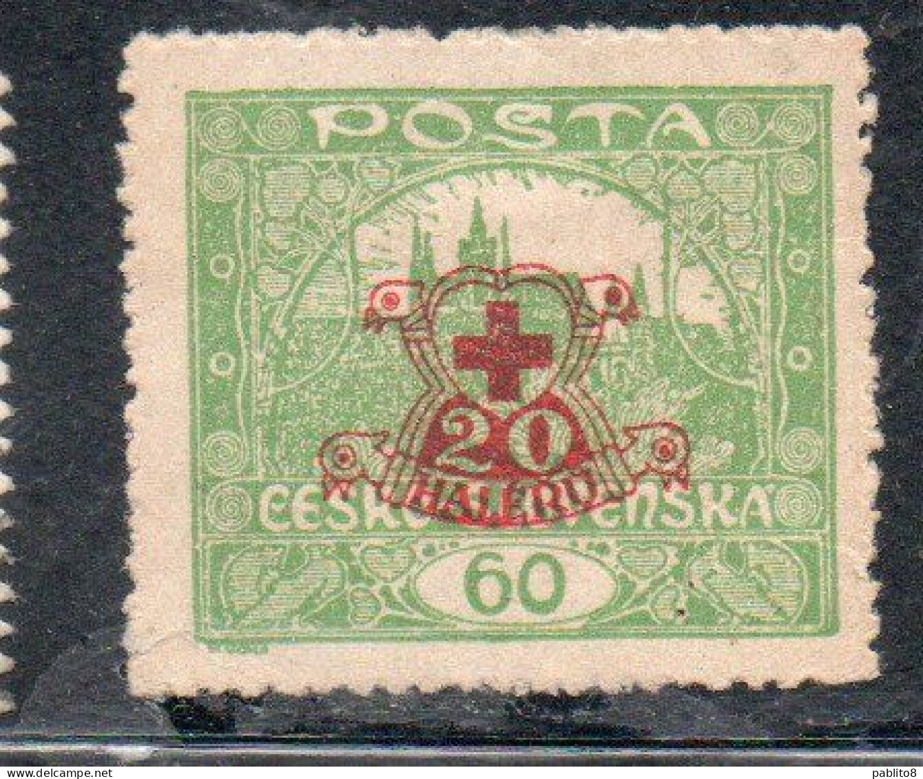 CZECH REPUBLIC REPUBBLICA CECA CZECHOSLOVAKIA CESKA CECOSLOVACCHIA 1920 HRADCANY AT PRAGUE SURCHARGED 60+20h  MH - Unused Stamps