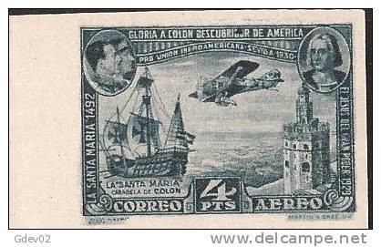 ES591SDBH-LC349-TESPVACU.Spain Espagne PRO UNION IBEROAMERICANA 1930 (Ed 591s**),sin Charnela. MAGNIFICO SIN DENTAR - Errors & Oddities