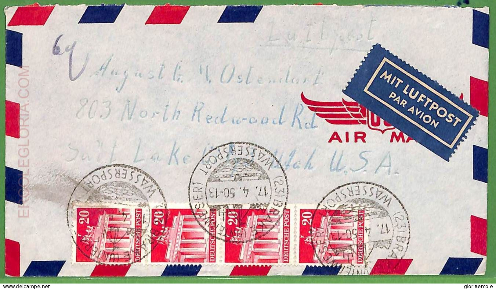 Af3710 - GERMANY - POSTAL HISTORY - AIRMAIL COVER -  ROWING Canoes - 1950 - Canoe