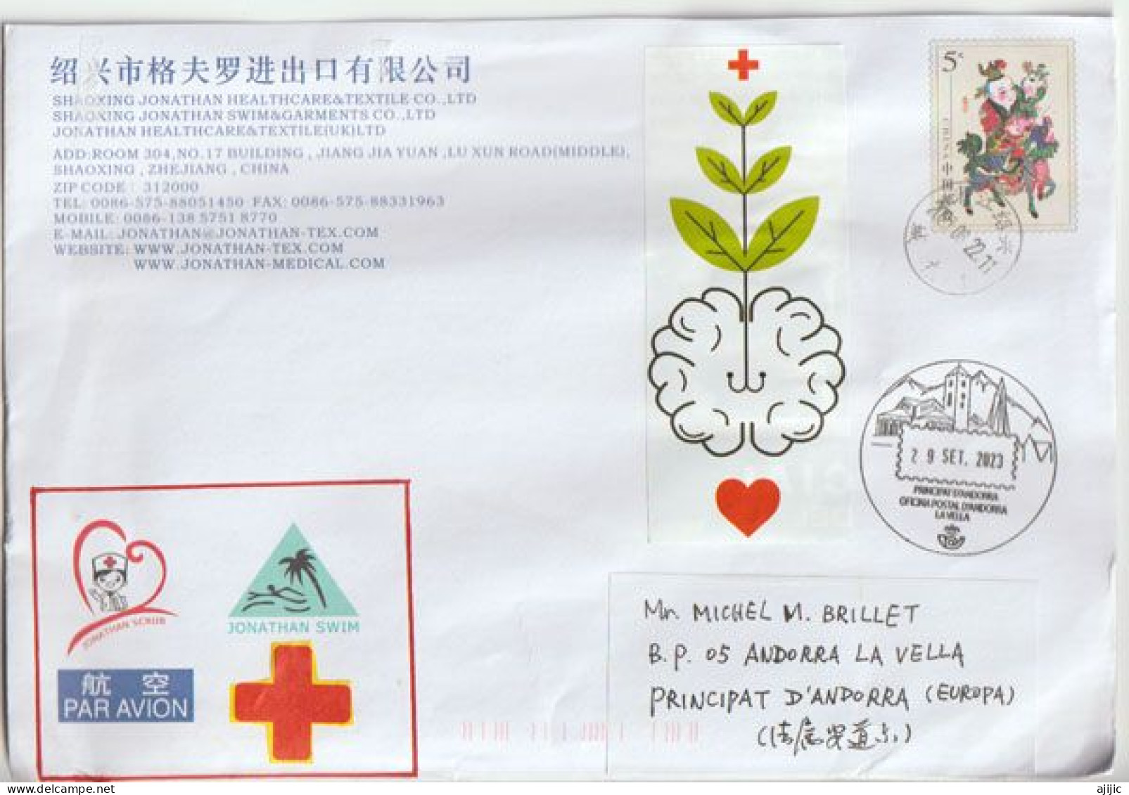 Belle Lettre De Chine  2023, à Andorra (Principality) Avec Timbre à Date Andorra Arrivé Illustré - Brieven En Documenten