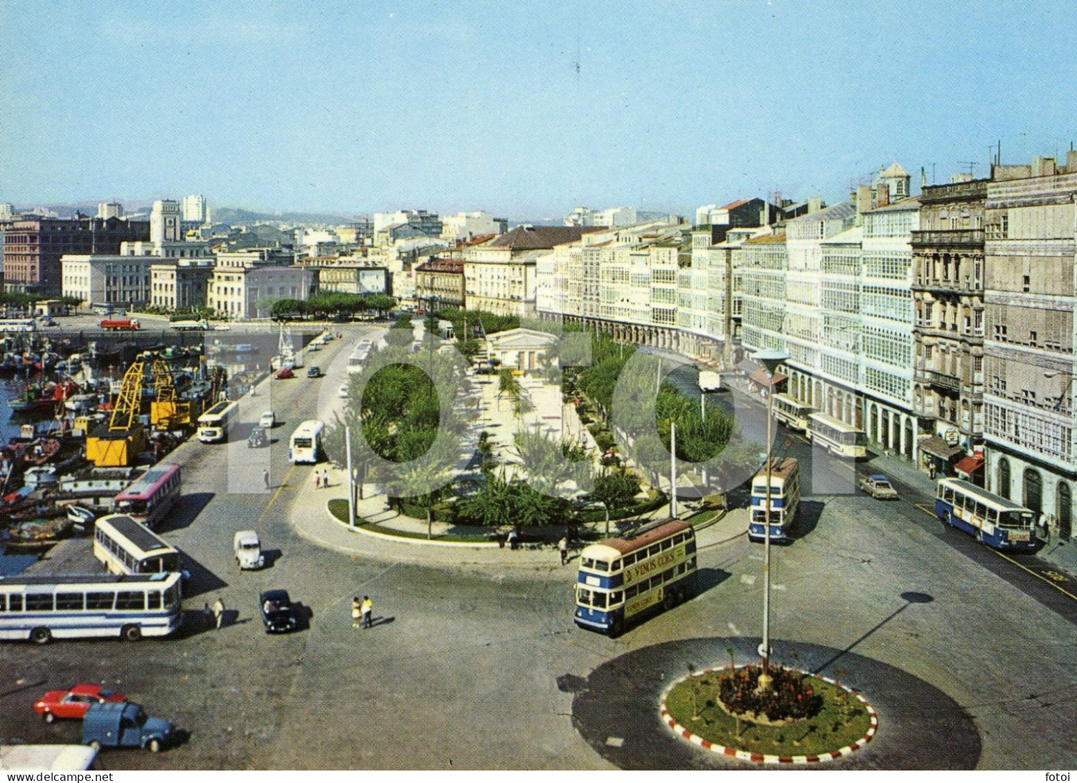 CORUNA GALICIA OLD POSTCARD TARJETA POSTAL ESPAÑA SPAIN CARS VOITURES BUS TROLLEY CITROEN 2CV AZU - La Coruña