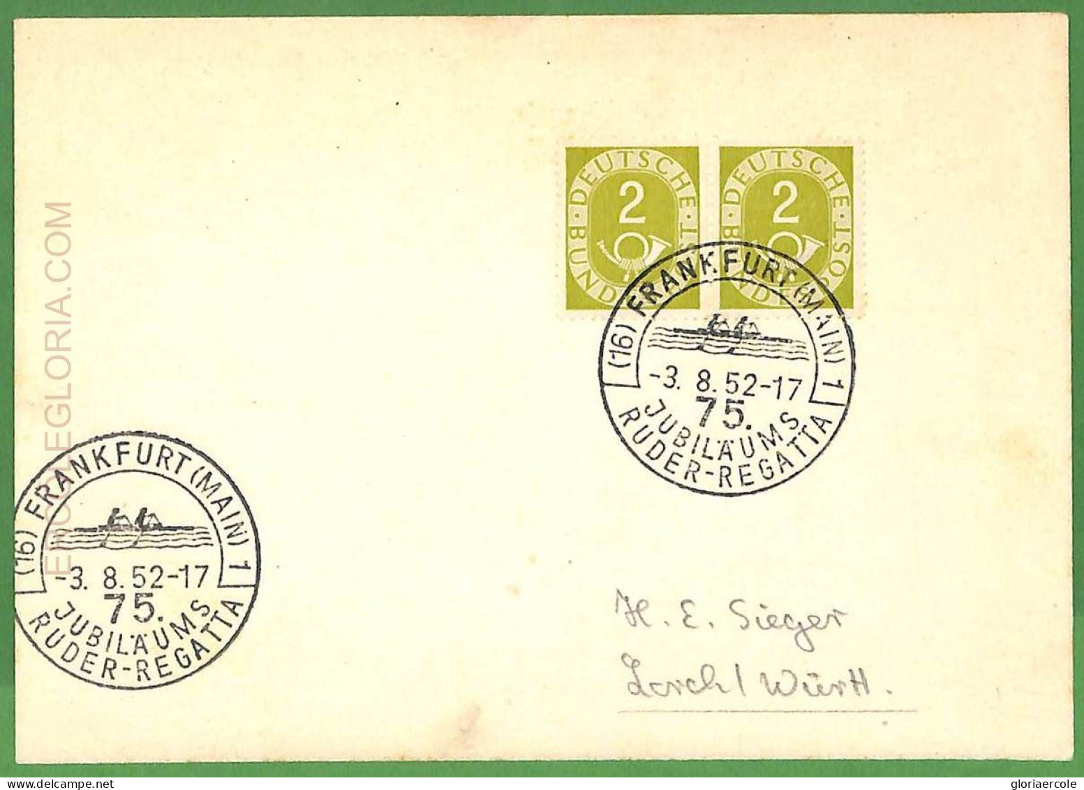 Af3720 - GERMANY - POSTAL HISTORY - Card - ROWING Canoes - 1952 - Kanu