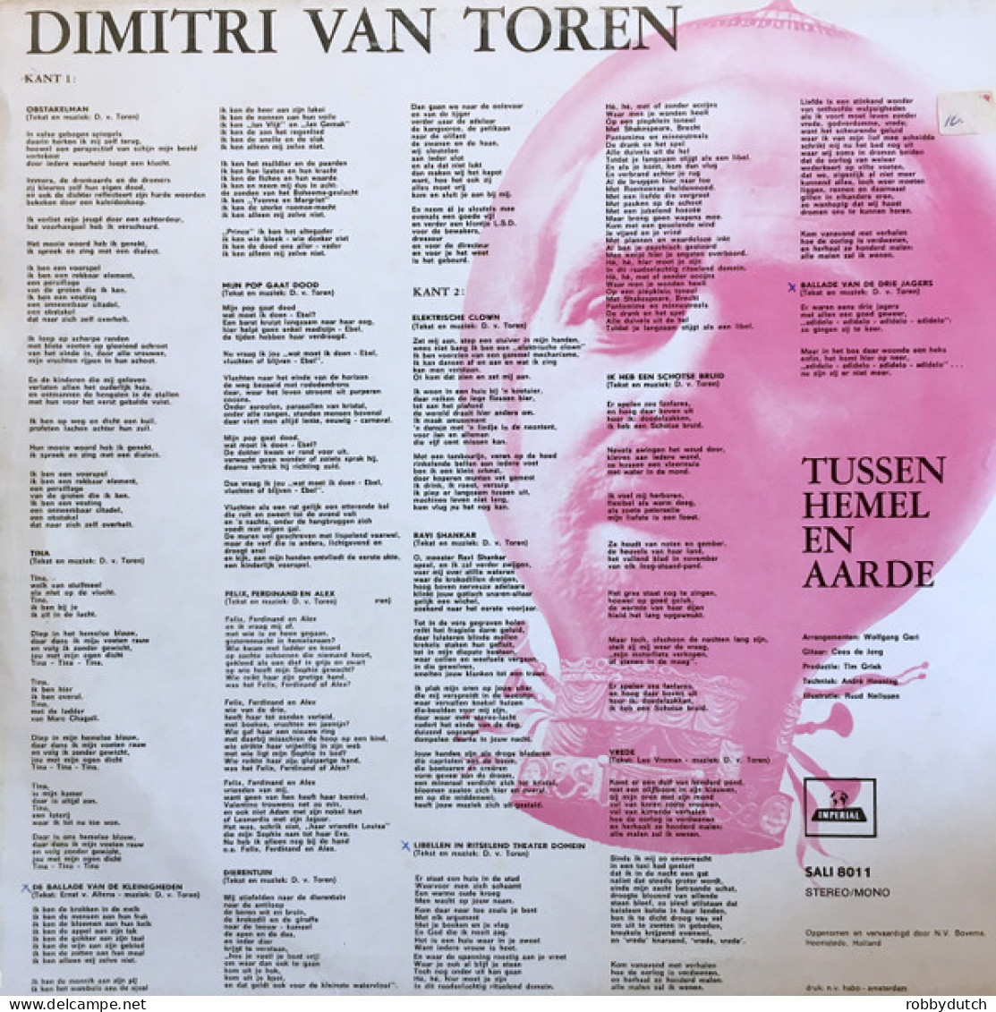 * LP *  DIMITRI VAN TOREN - TUSSEN HEMEL EN AARDE (Holland 1968) - Andere - Nederlandstalig