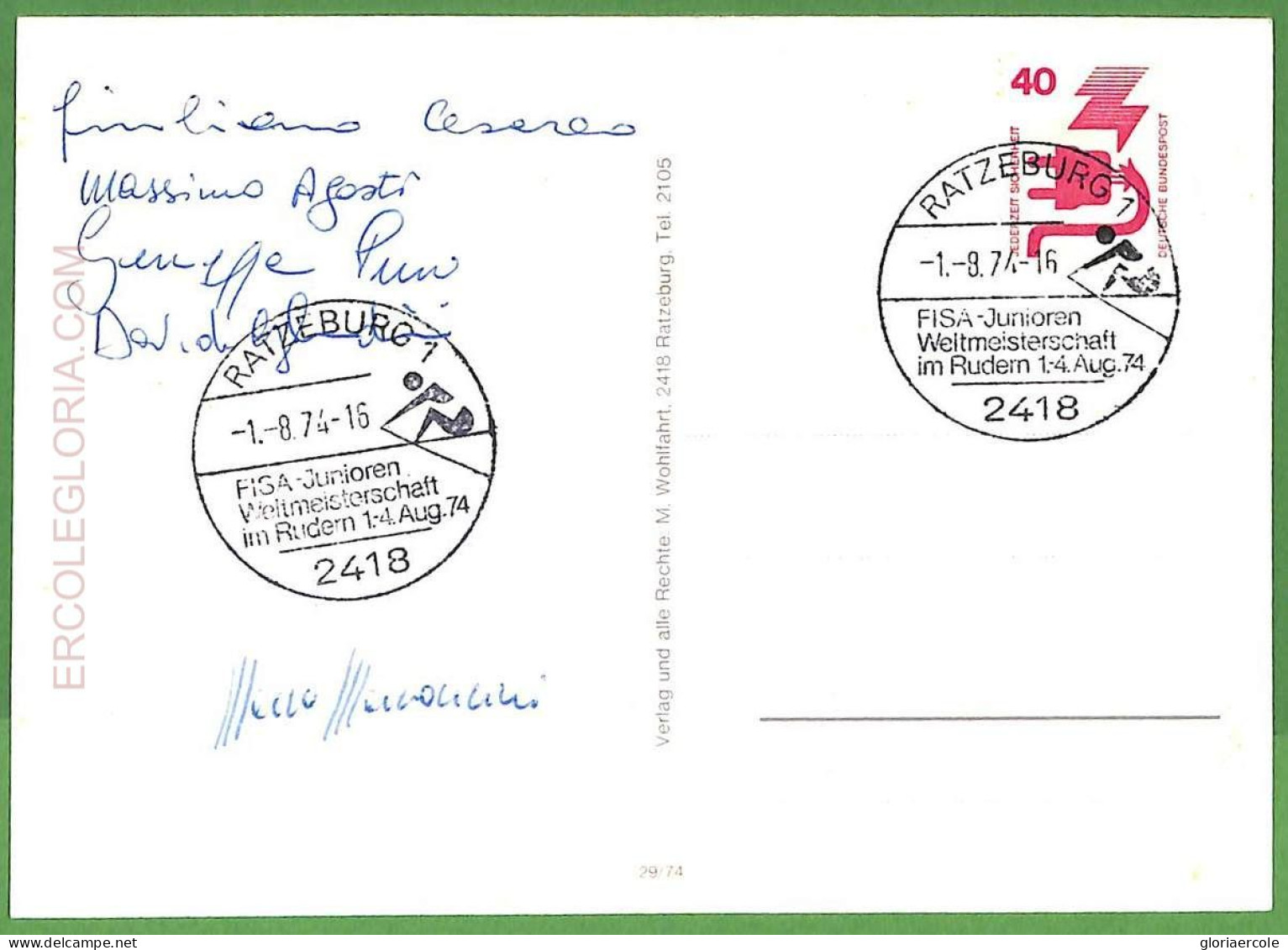 Af3724 - GERMANY - POSTAL HISTORY - Postcard - ROWING Canoes - 1974 - Canoë