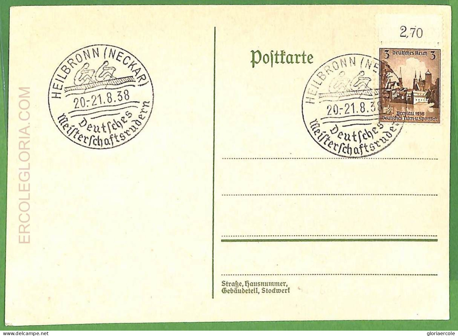 Af3726 - GERMANY - POSTAL HISTORY - Postcard - ROWING Canoes - 1938 - Kanu