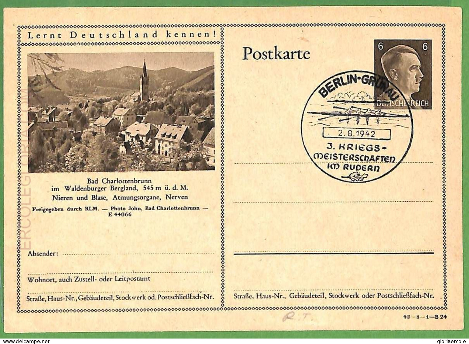 Af3728 - GERMANY - POSTAL HISTORY - Posmark On STATIONERY - ROWING Canoes - 1942 - Canoe