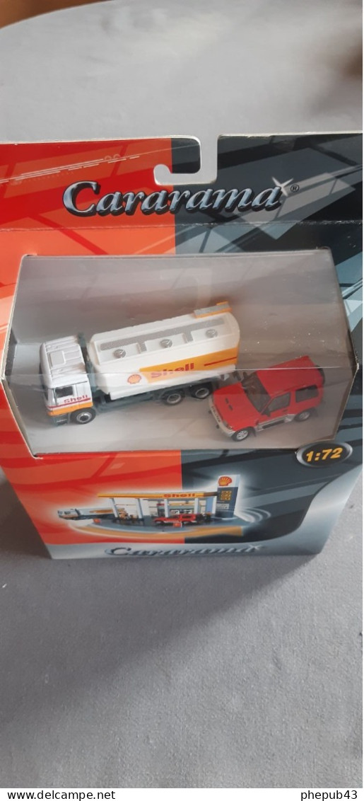 Set Station Service - Shell - Camion Citerne + Mitsubishi Pajero (Red) - Cararama - Scale 1:72