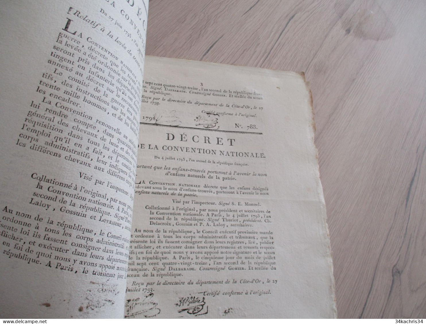 Révolution Décret Convention Nationale 03/07/1793 Rebelles De L'Eure Et Du Calvados Thés Achats Vendeurs D'armes - Decrees & Laws