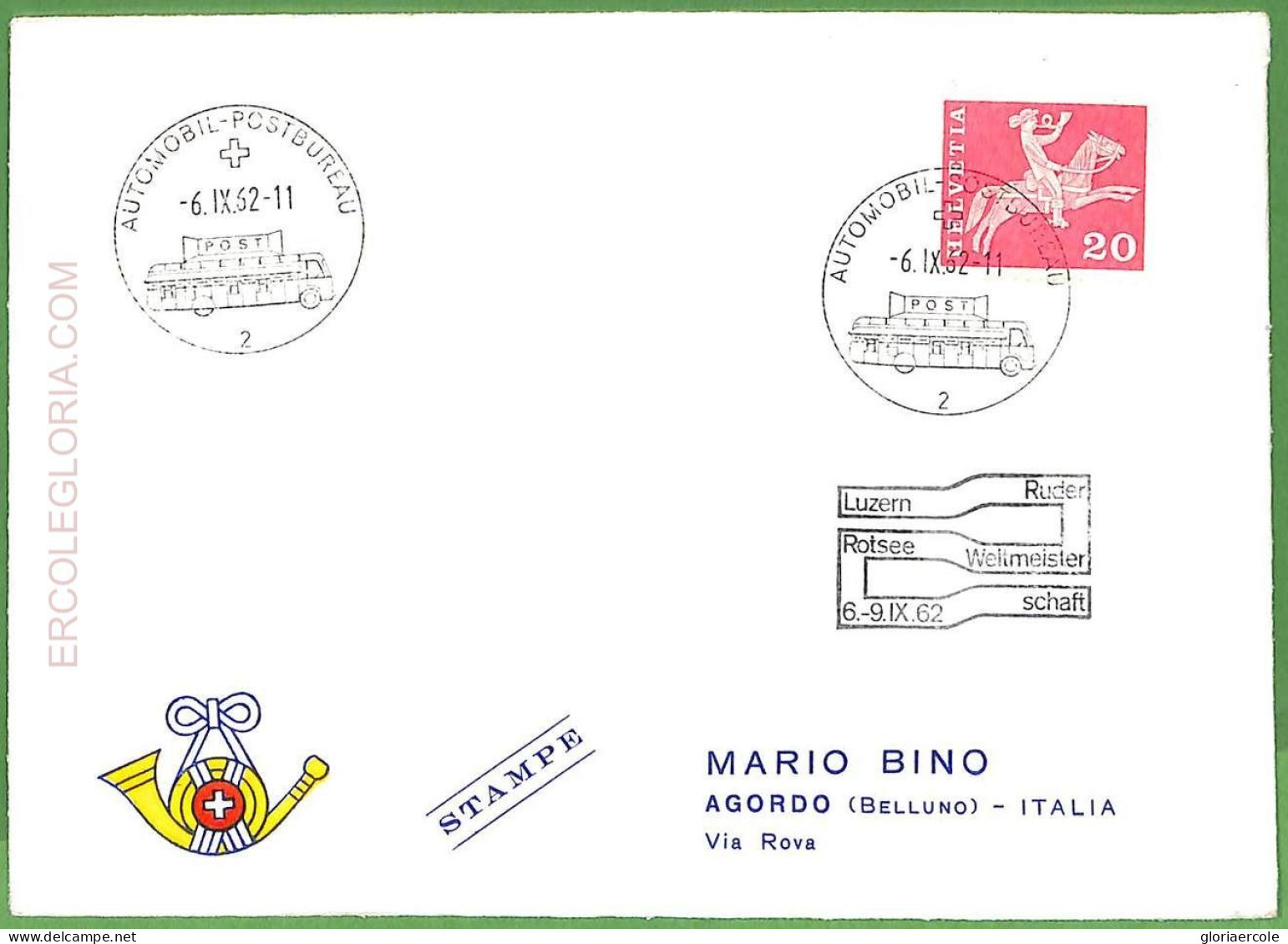 Af3746 - SWITZERLAND - POSTAL HISTORY -  Cover - ROWING Canoes - 1962 - Canoa