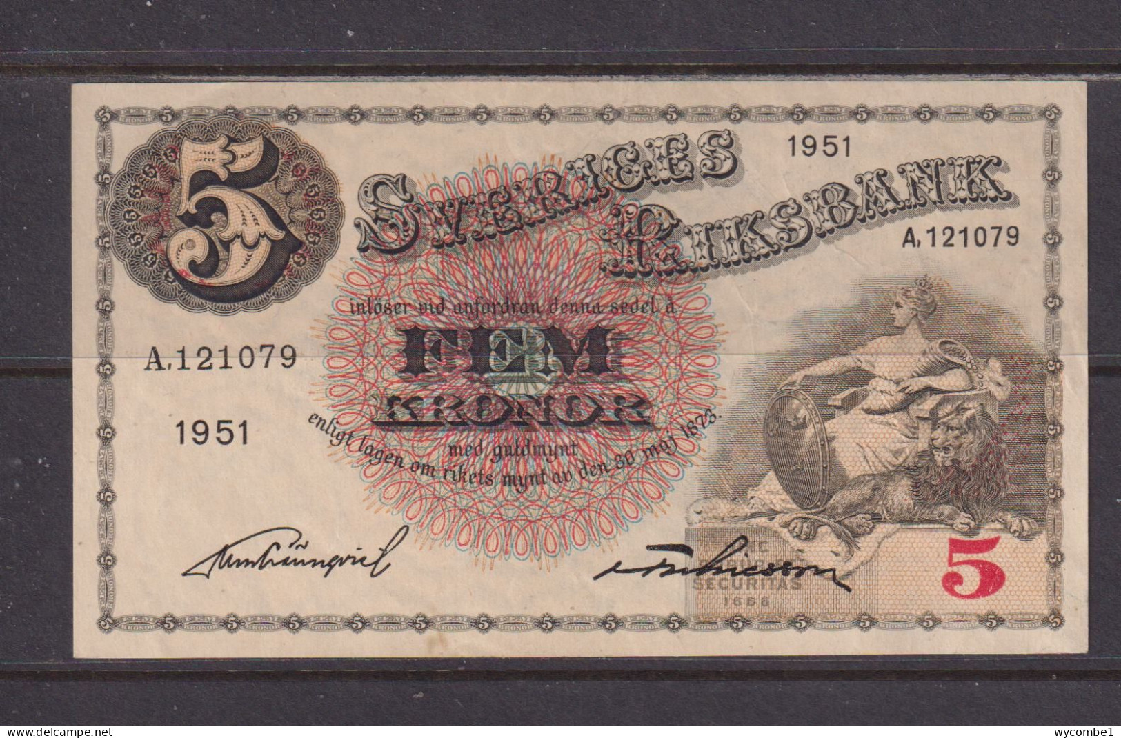 SWEDEN - 1951 5 Kronor XF/EF Banknote As Scans - Sweden