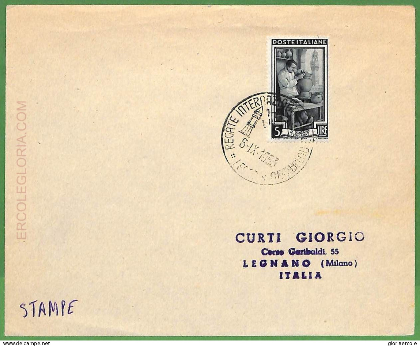 Af3761  - ITALY - POSTAL HISTORY - Cover - ROWING Canoes - 1953 - Canoë