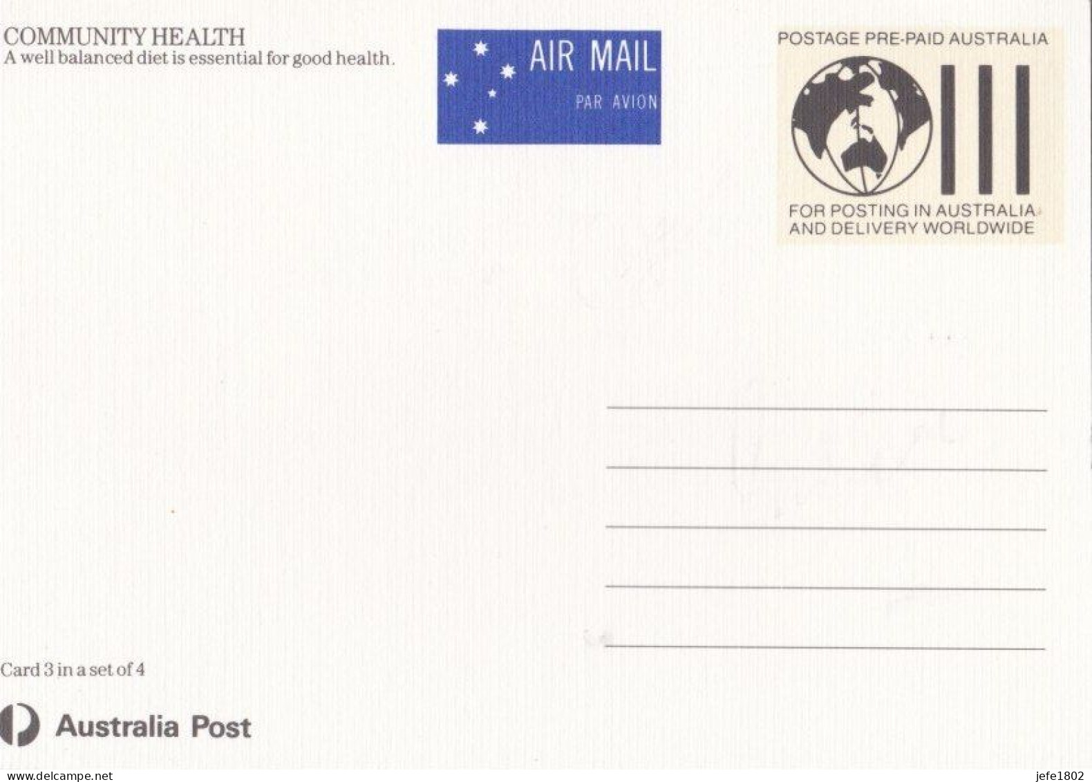 Community Health - A Well Balanced Diet Is Essential For Good Health / NO Fries Potatoes ? - Postal Stationery