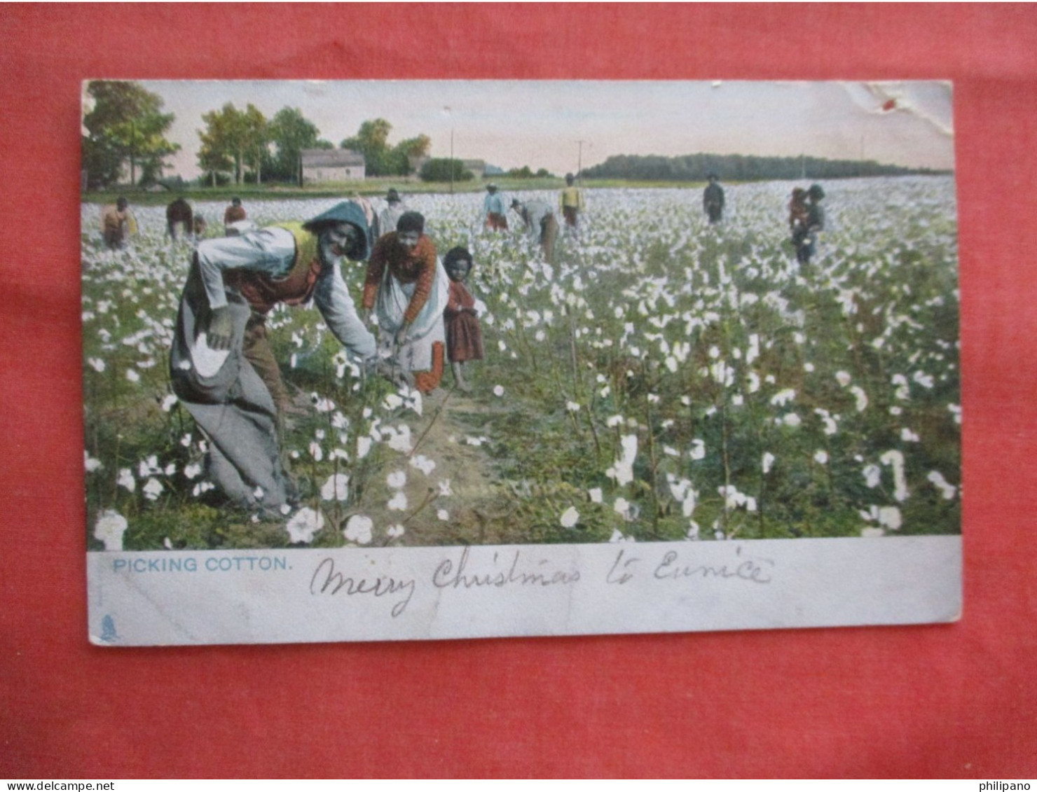 Black Americana    Tuck Series Picking Cotton. As Is. Hole Top  Right & Crease .     Ref 6212 - Negro Americana