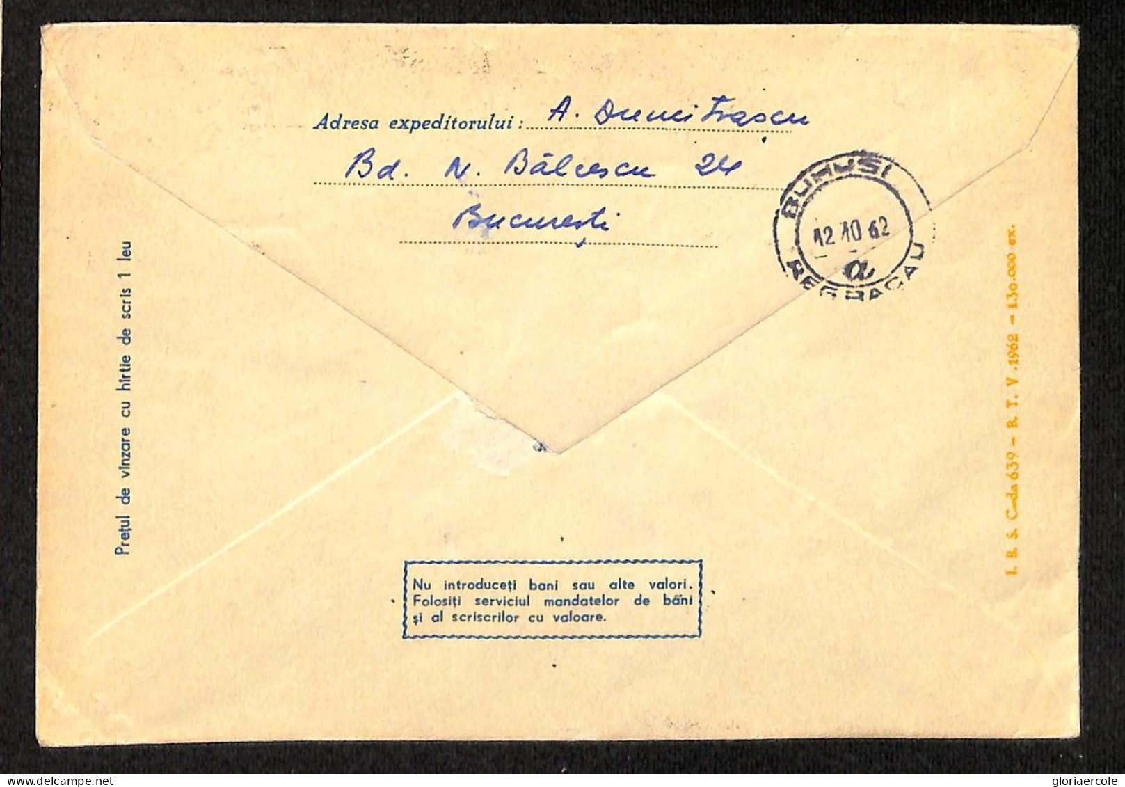 Af3772  - ROMANIA - POSTAL HISTORY -Postal Stationery Cover- ROWING Canoes-1962 - Kanu