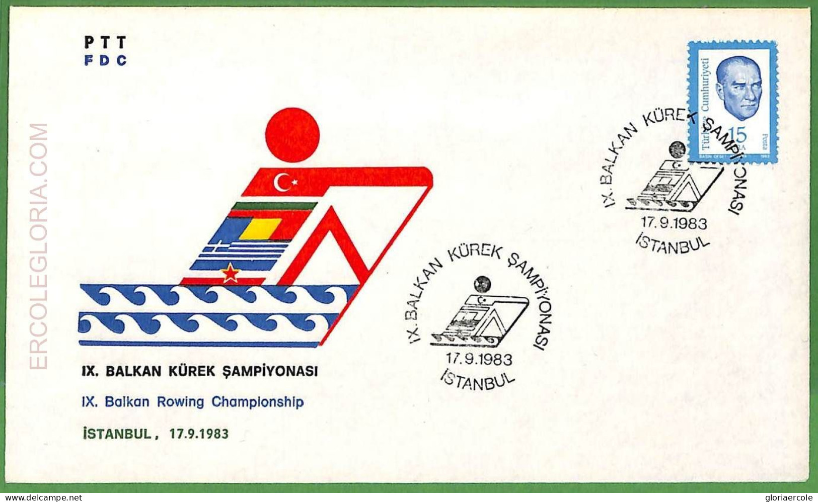 Af3784  - TURKEY - POSTAL HISTORY - Event COVER - ROWING Canoes - 1983 - Canoa