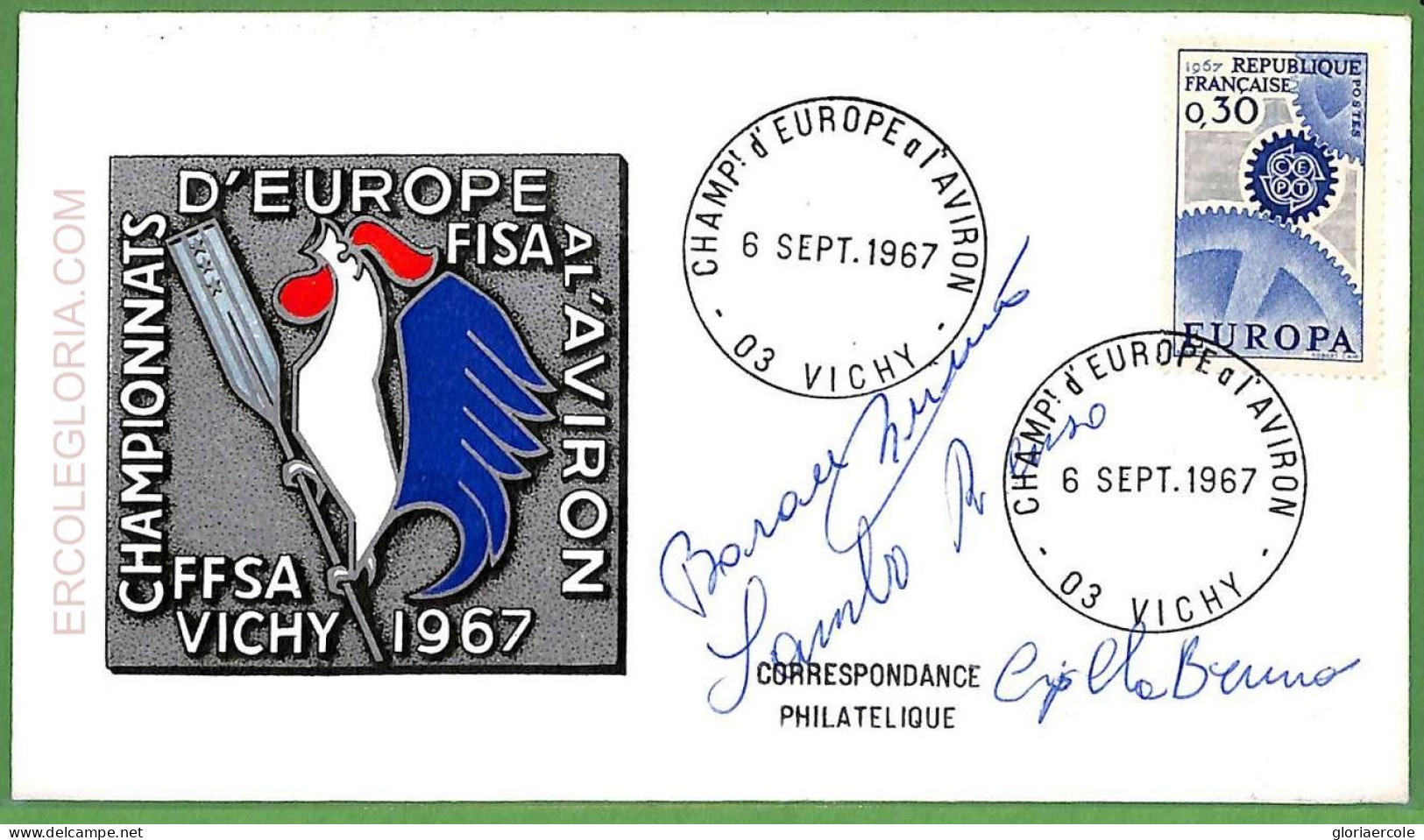 Af3742 - FRANCE - Postal History ROWING Championship ITALIAN TEAM Signature 1967 - Canoe