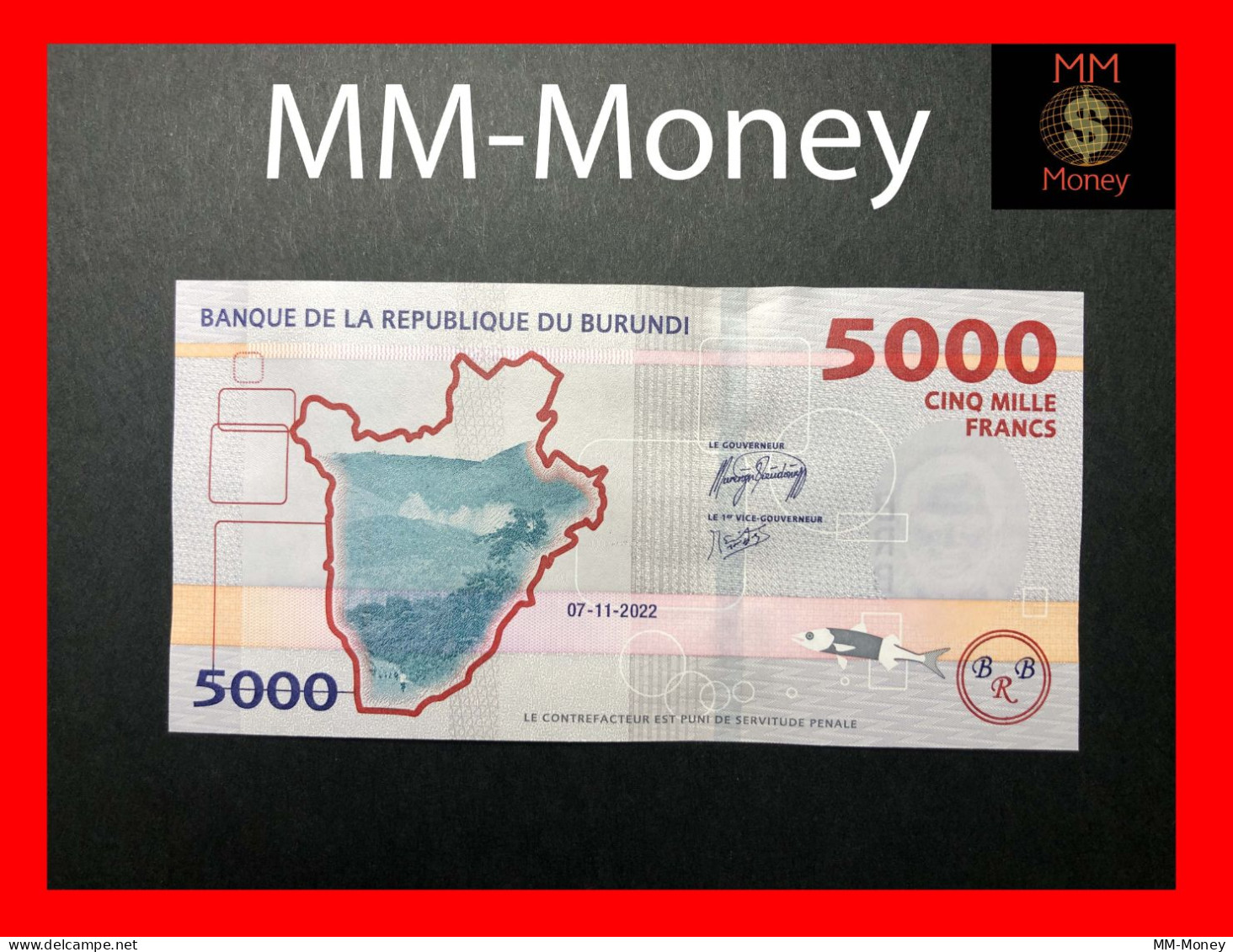 BURUNDI  5.000  5000 Francs  7.11.2022   P. 58  *new Color"     UNC - Burundi