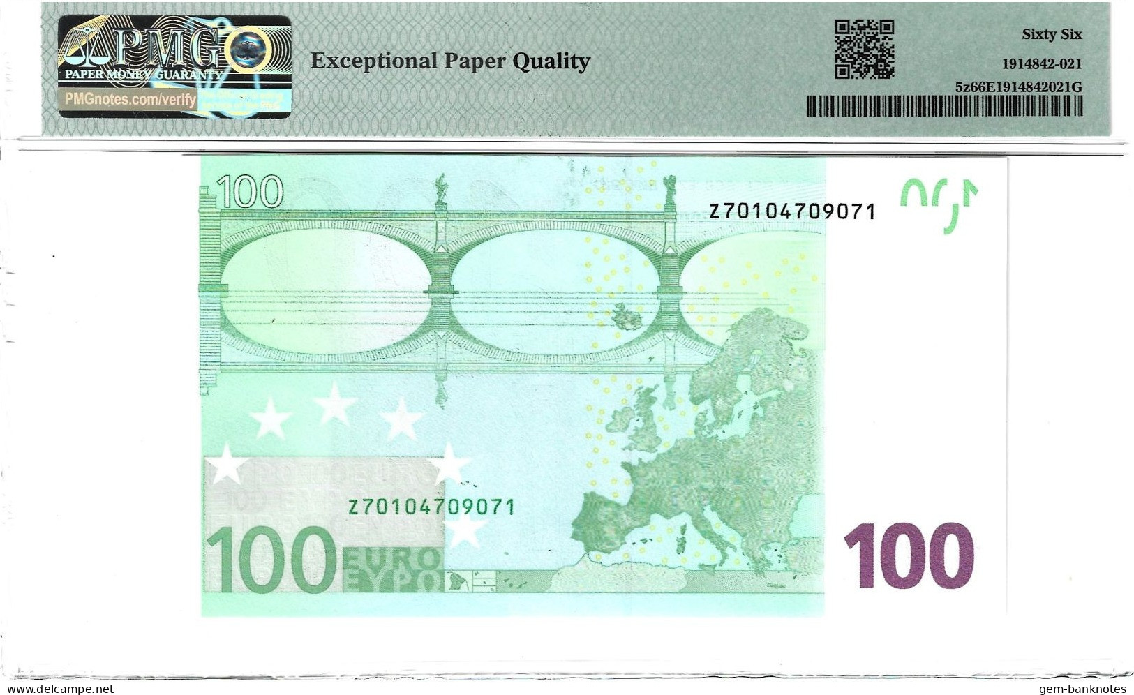 Belgium Letter Z EUR 100 Printercode T001 Duisenberg Graded 66 EPQ Gem Uncirculated By PMG - 100 Euro