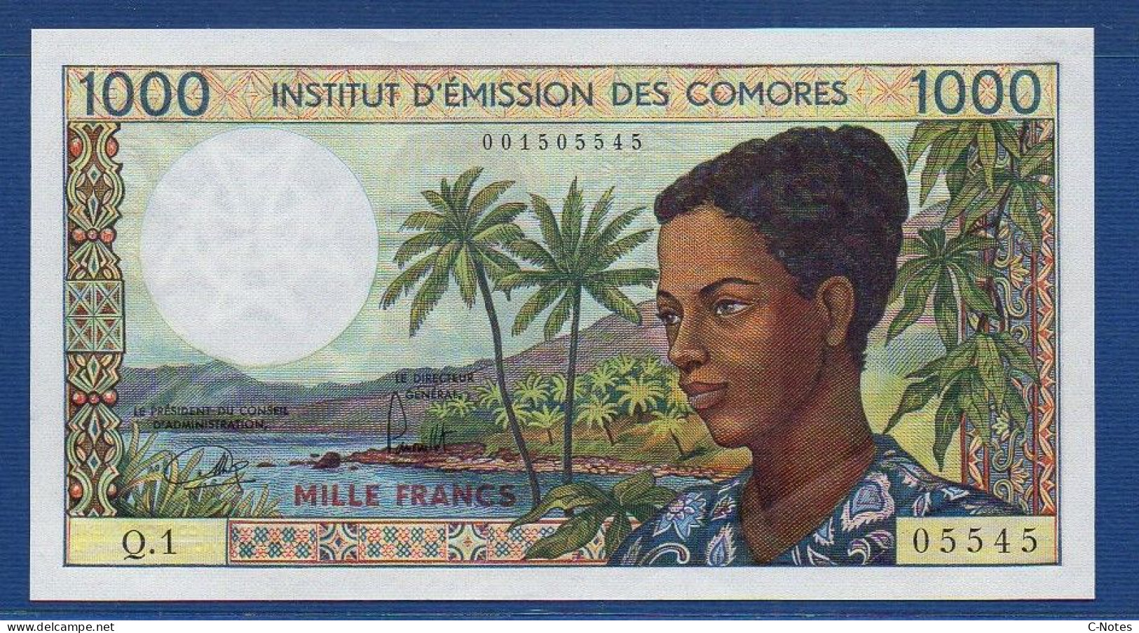 COMOROS - P. 8a – 1000 Francs ND (1976) AUNC-, S/n Q.1 05545 - Comoren