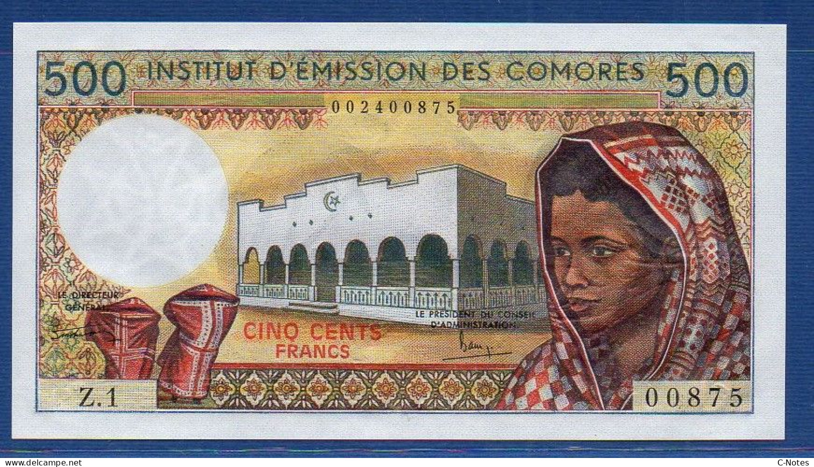 COMOROS - P. 7a2 – 500 Francs ND (1976) UNC, S/n Z.1 00875 - Comores