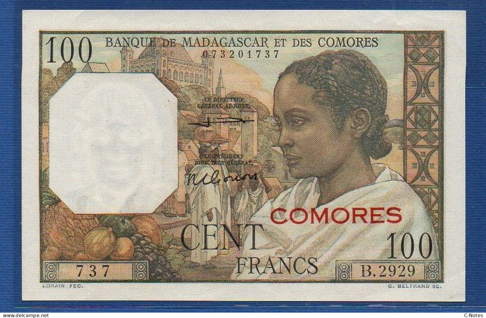 COMOROS - P. 3b2 – 100 Francs ND (1960 - 1963) AUNC, S/n B.2929 737 - Comoros