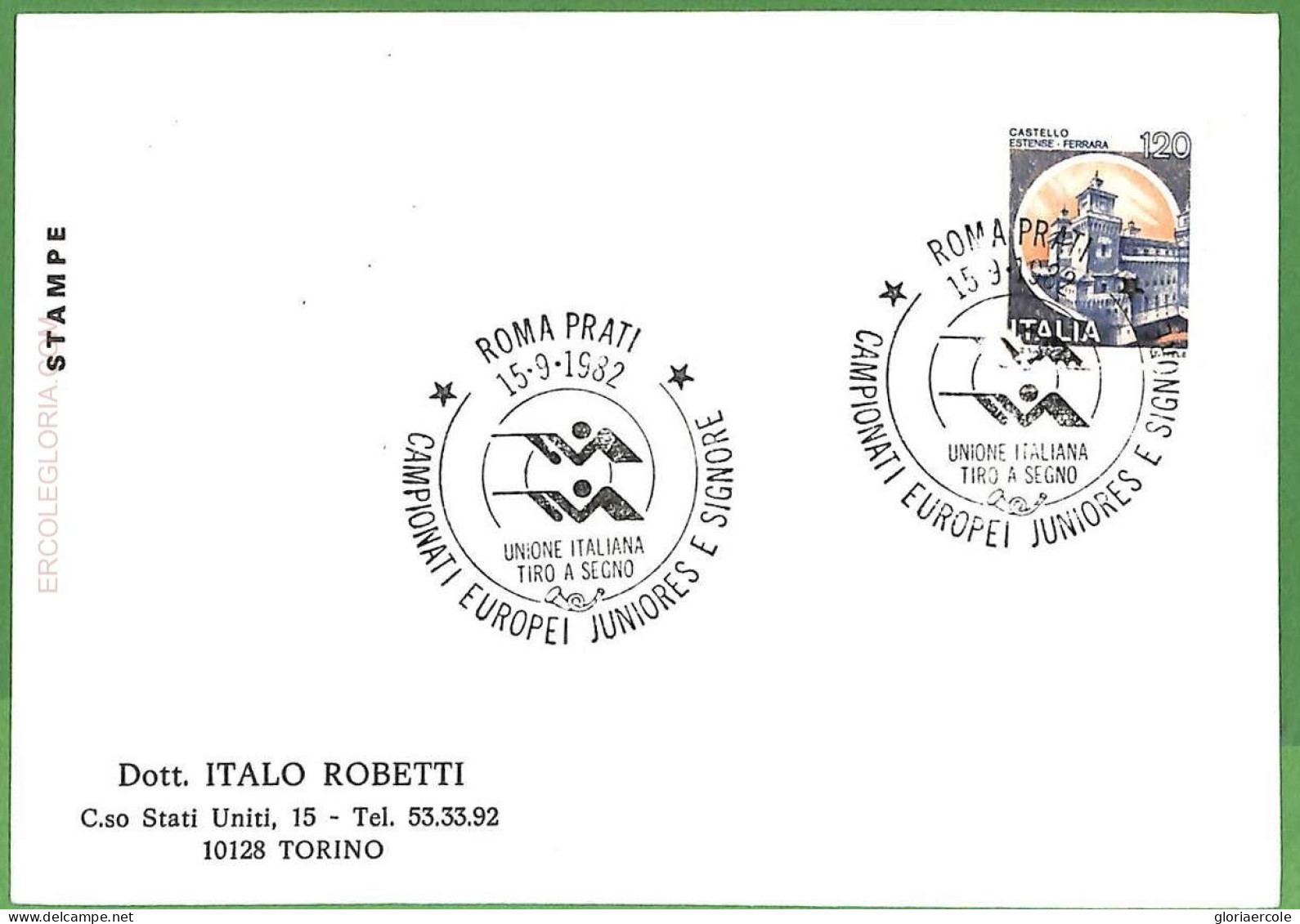 Af3686 - ITALY - POSTAL HISTORY -  EVENT  POSTMARK -  1982 Sport SHOOTING - Shooting (Weapons)