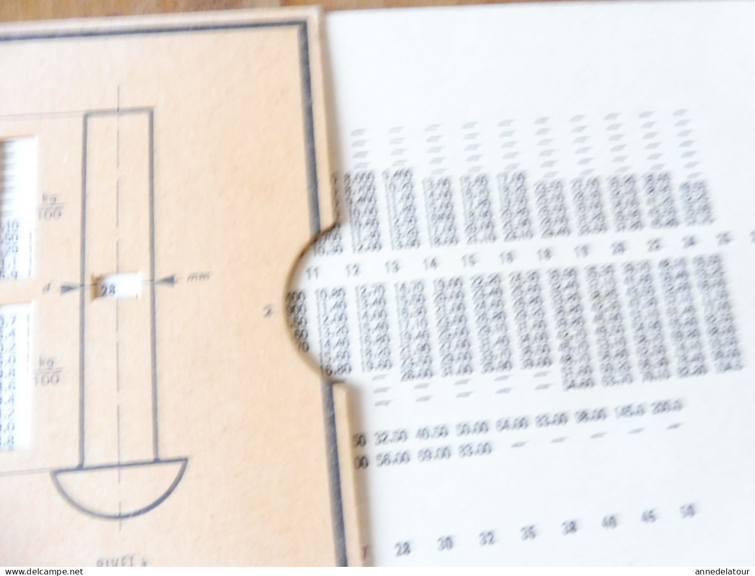 OMARO  ::ancienne Règle à Calcul  Du Poids Des 100 (Boulons Ecrous, Rivets) Selon Section Et Longueurs - Sonstige & Ohne Zuordnung
