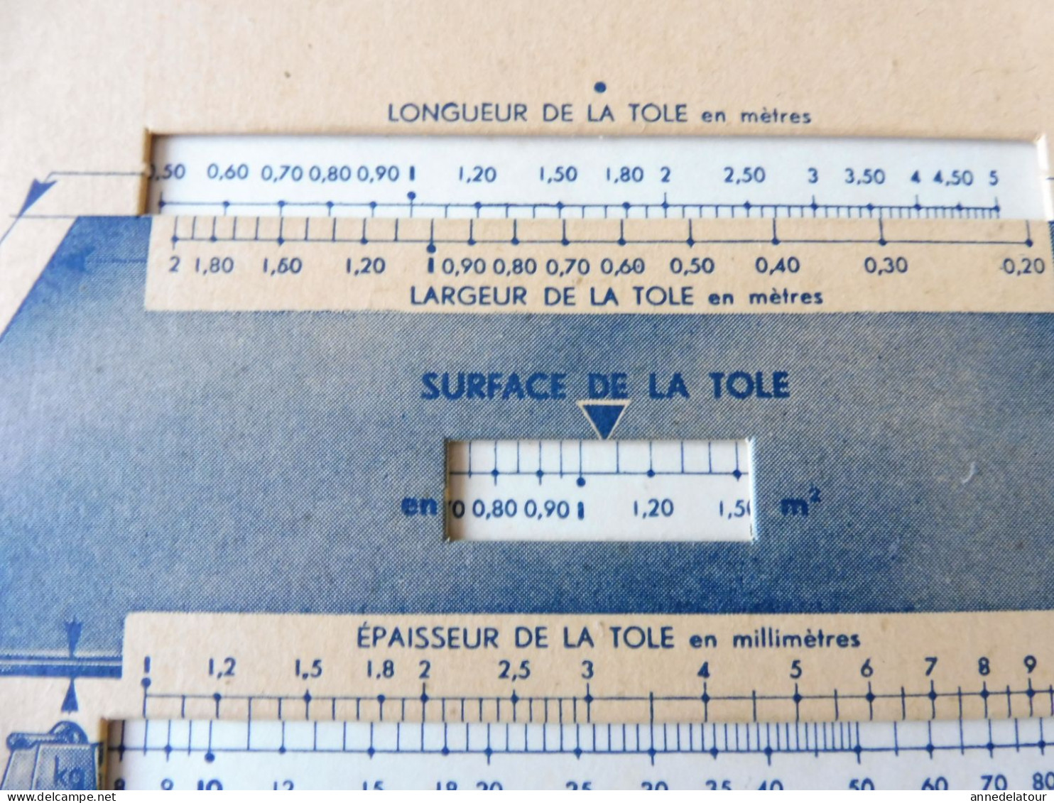 OMARO  : :ancienne Règle à Calcul  Du Poids Des Tôles En Fonction De La Surface Et De L'épaisseur - Autres & Non Classés