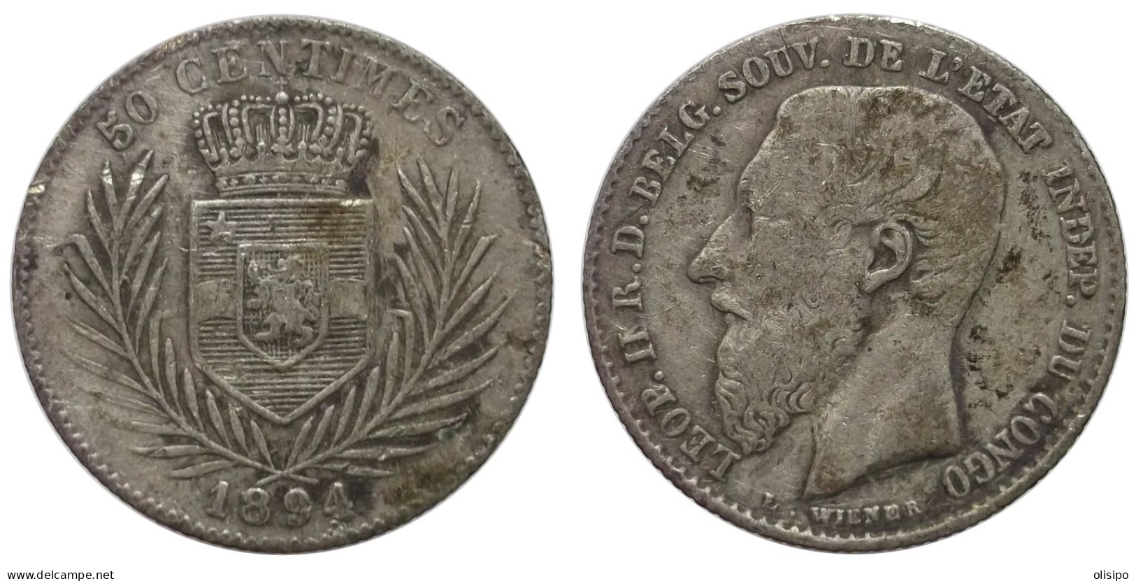 50 Centimes 1894 (Belgian Congo) Silver - 1885-1909: Leopold II