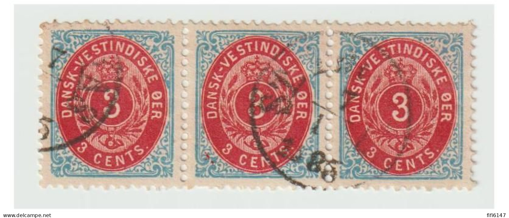 DANEMARK --WEST INDIES --FACIT 6dV2 (Position 83) - Bande De 3 Timbres -VM Lègérement à Cheval --Très Belles Variétés - Deens West-Indië