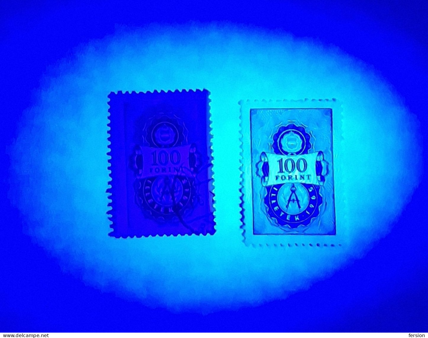 1967 Hungary Ungarn Hongrie - Revenue Fiscal Tax Stamp - 100 Ft - Fluorescent & Normal PAIR - Steuermarken