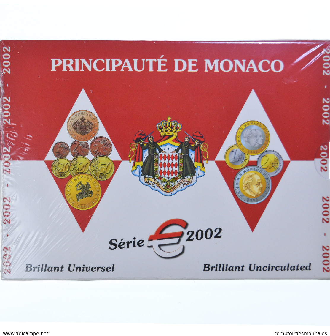 Monaco, Set 1 Cts. - 2 Euro, Rainier III, 2002, BU, FDC - Monaco